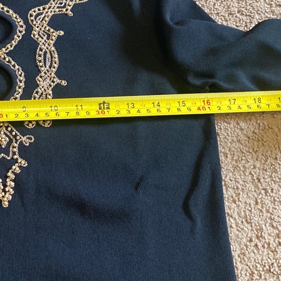 Grace Daniels Black Embellished Chain Pattern Elegant Top 3/4 Sleeve Size M EUC - Picture 7 of 8